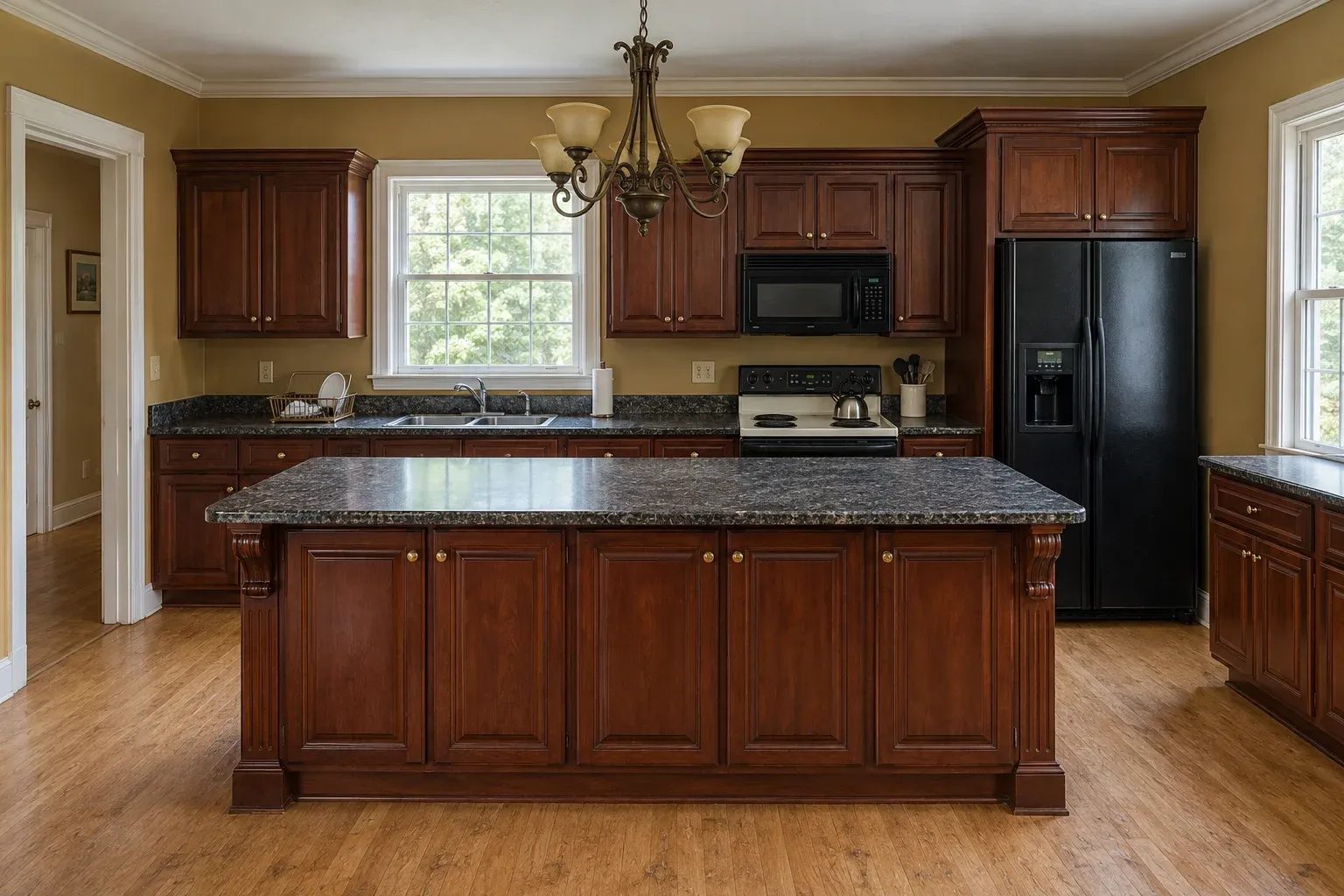 Cherry cabinetry before the renovation